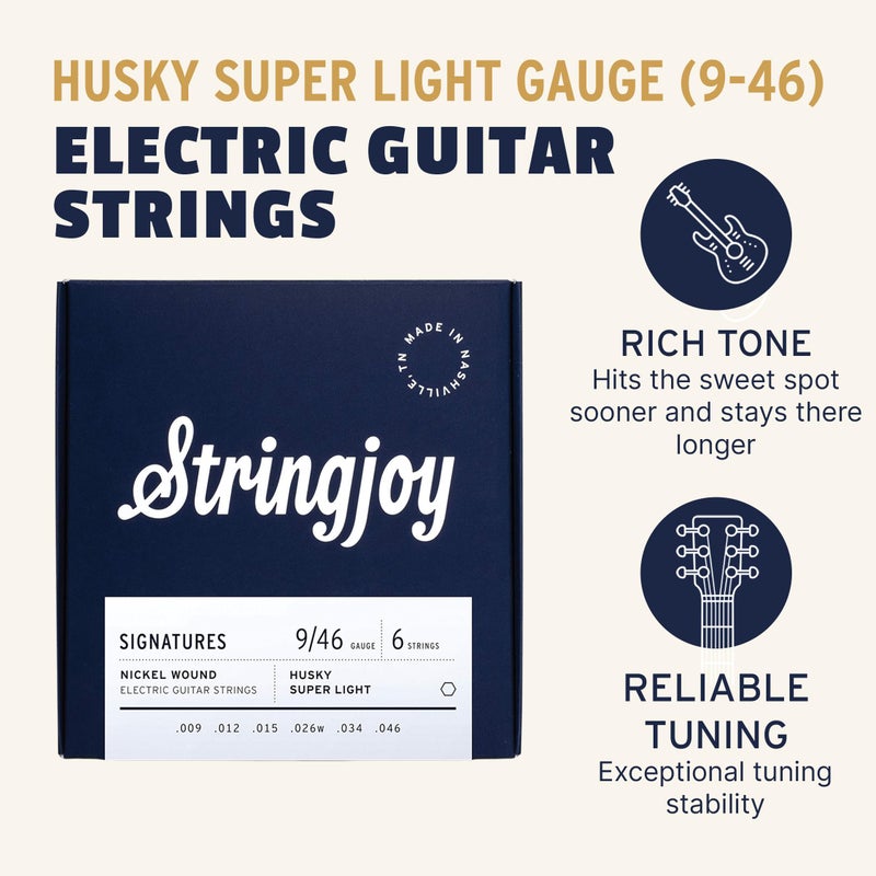 Stringjoy HSK9 Signatures Nickel Wound Guitar Strings, 9-46 Husky Super Light Gauge, Electric Guitar Strings for Enhanced Tone, Guitar Strings Electric 6 String Set - Image 2